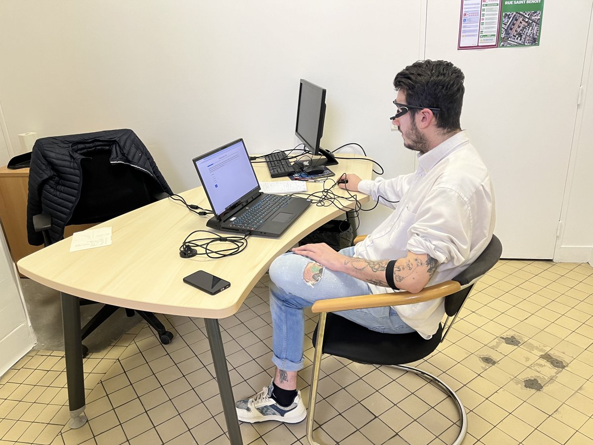 Multimodal-Multisensor: participant wearing eye-tracking glasses during a data-collection session