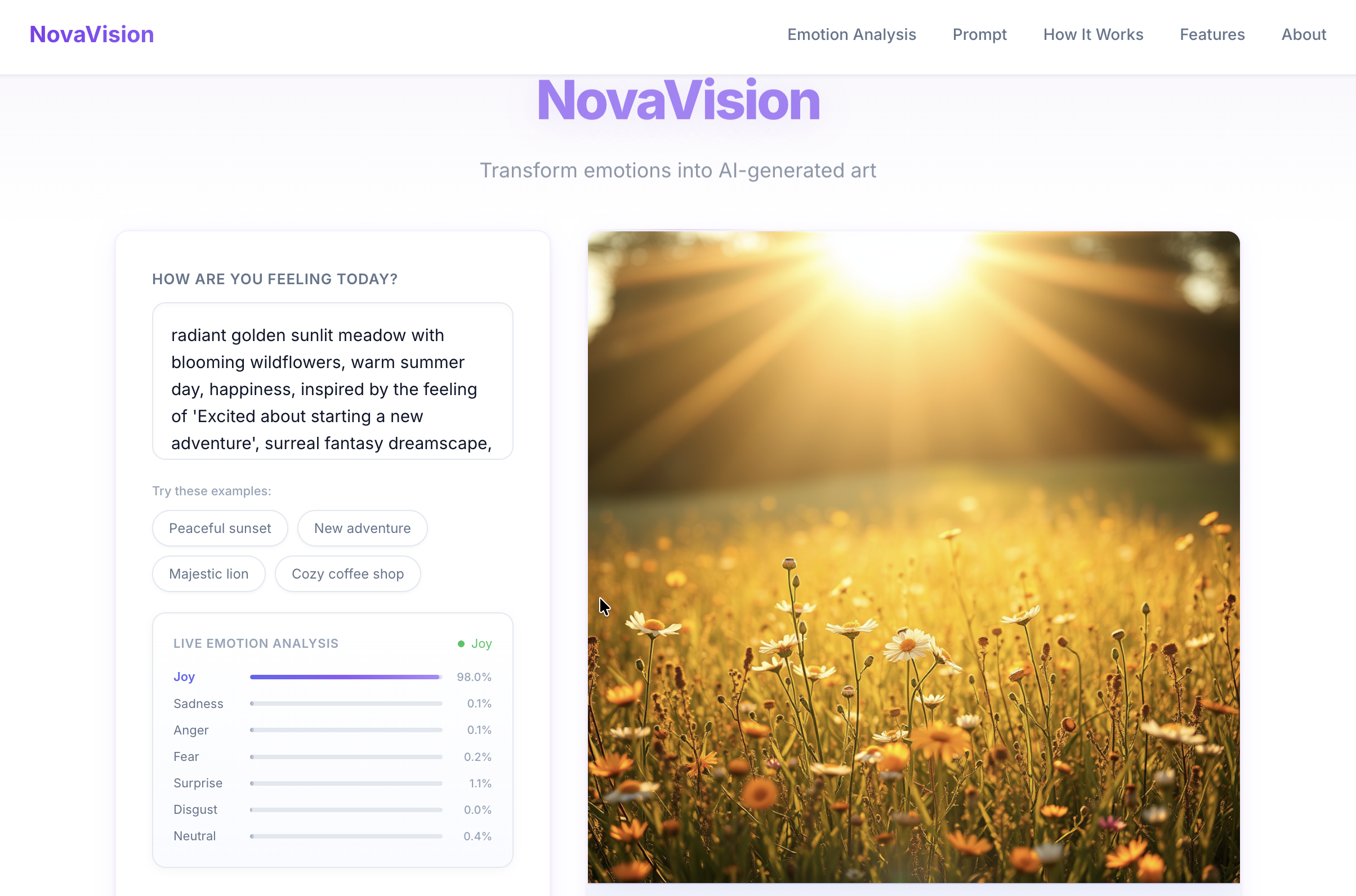 NovaVision: live emotion analysis with AI-generated artwork from a sentence